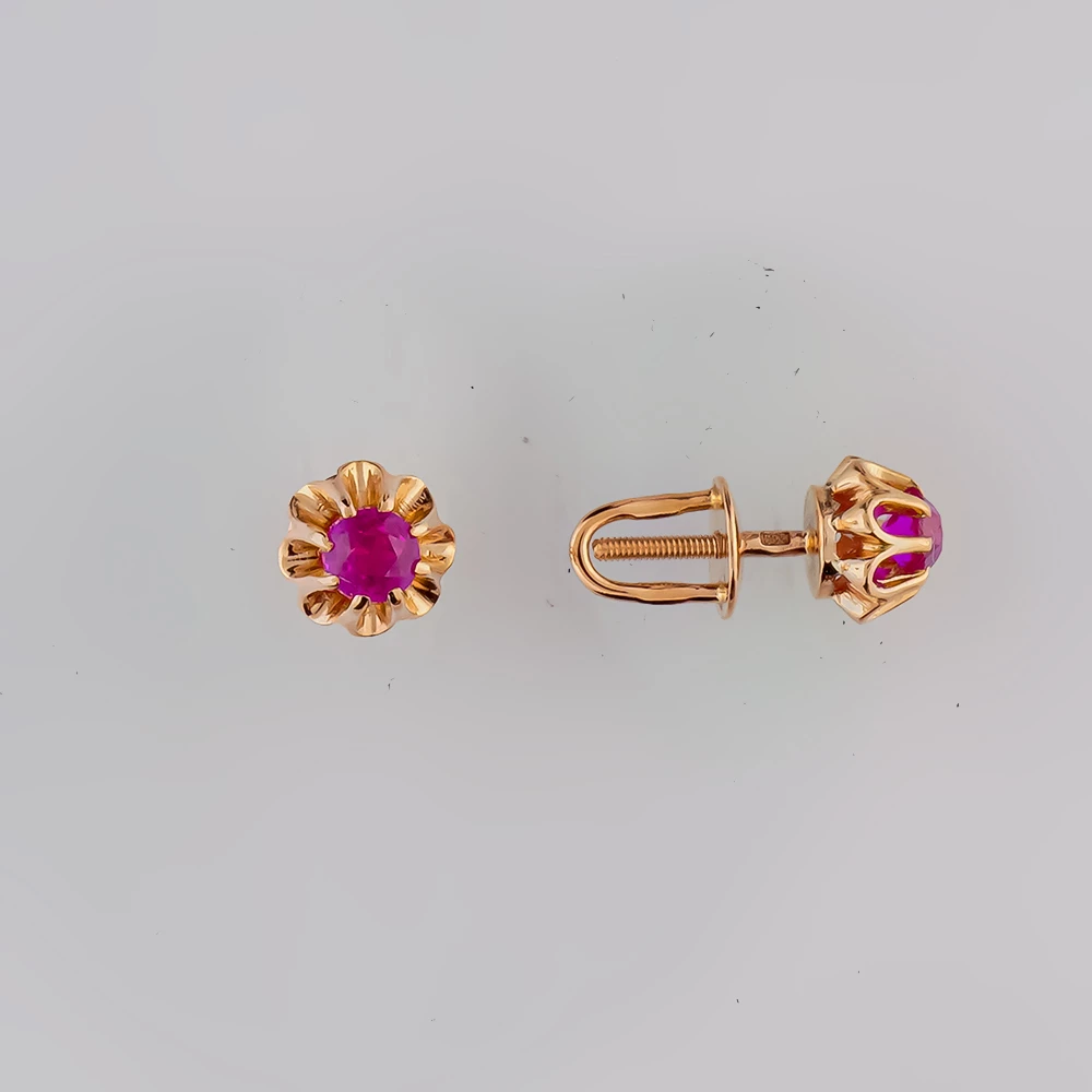 Серьги с фианитом из красного золота 583 пробы