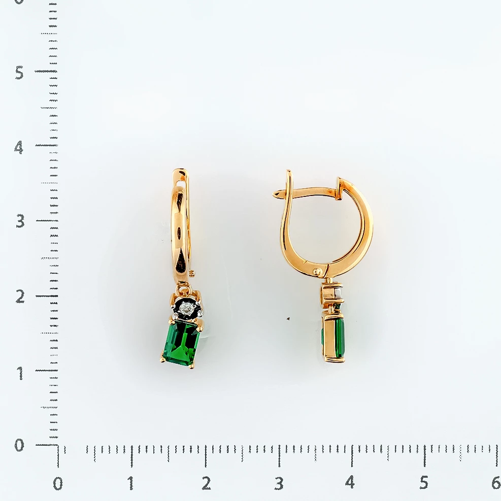 Серьги с изумрудом синтетическим из красного золота 585 пробы
