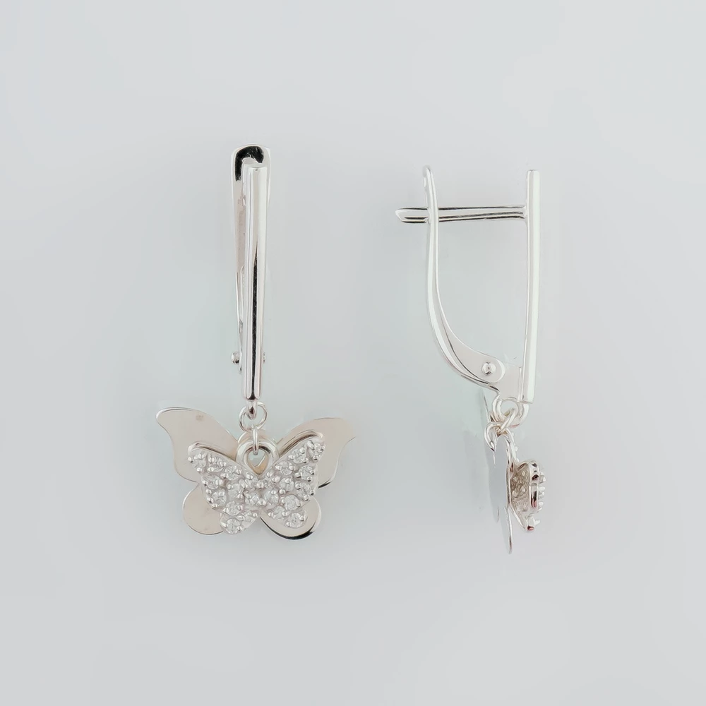 Серьги с фианитом из белого золота 585 пробы