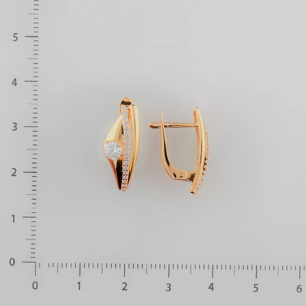 Серьги с фианитом из красного золота 585 пробы