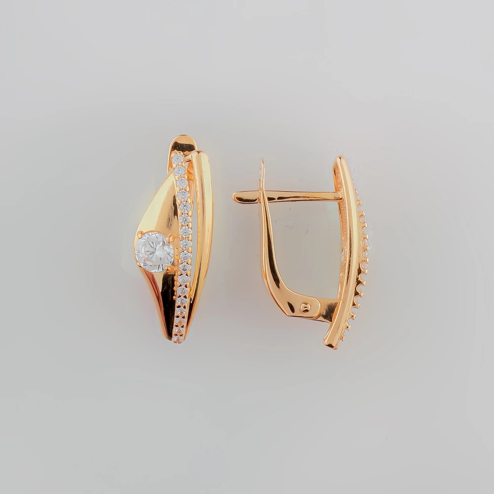 Серьги с фианитом из красного золота 585 пробы