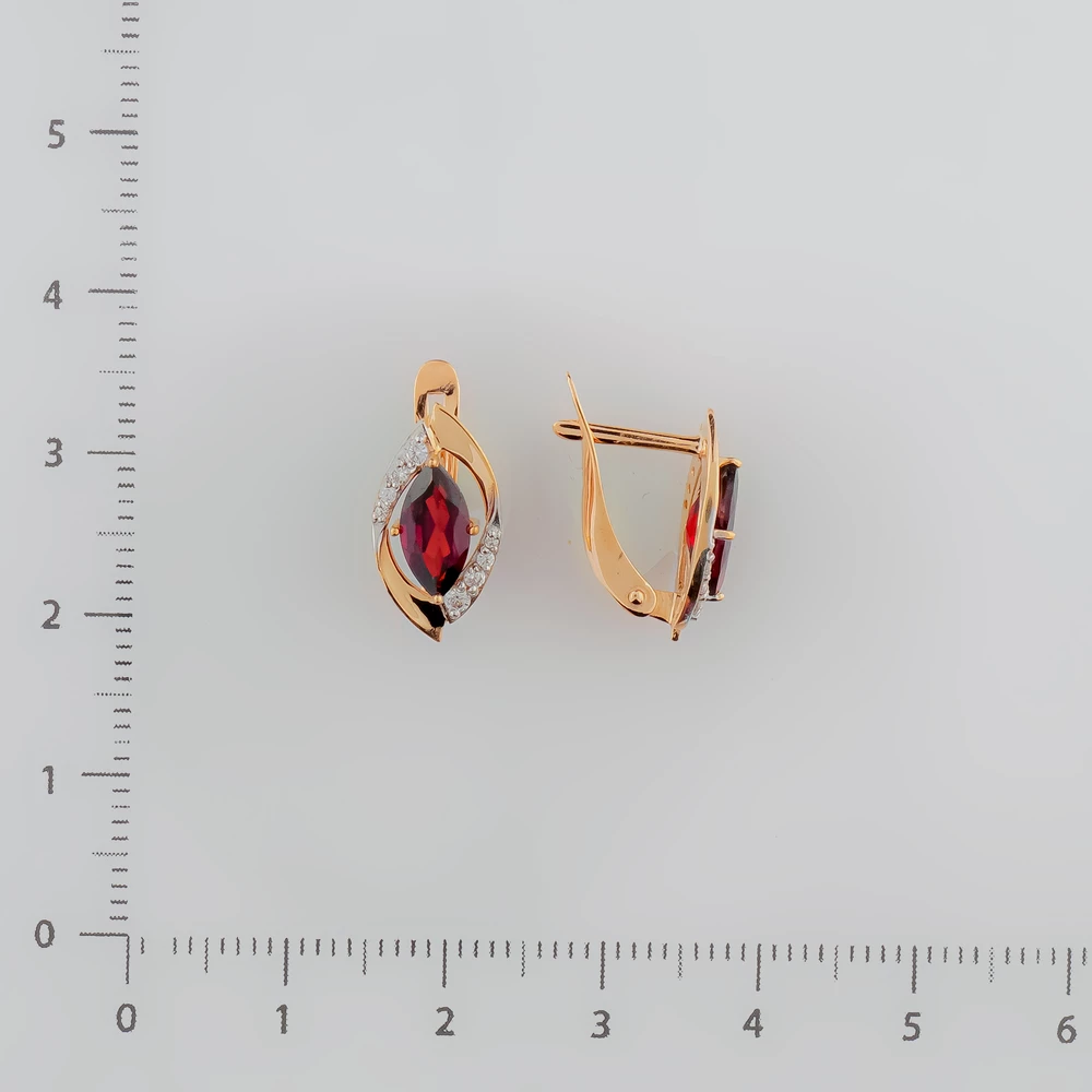 Серьги с гранатом из красного золота 585 пробы