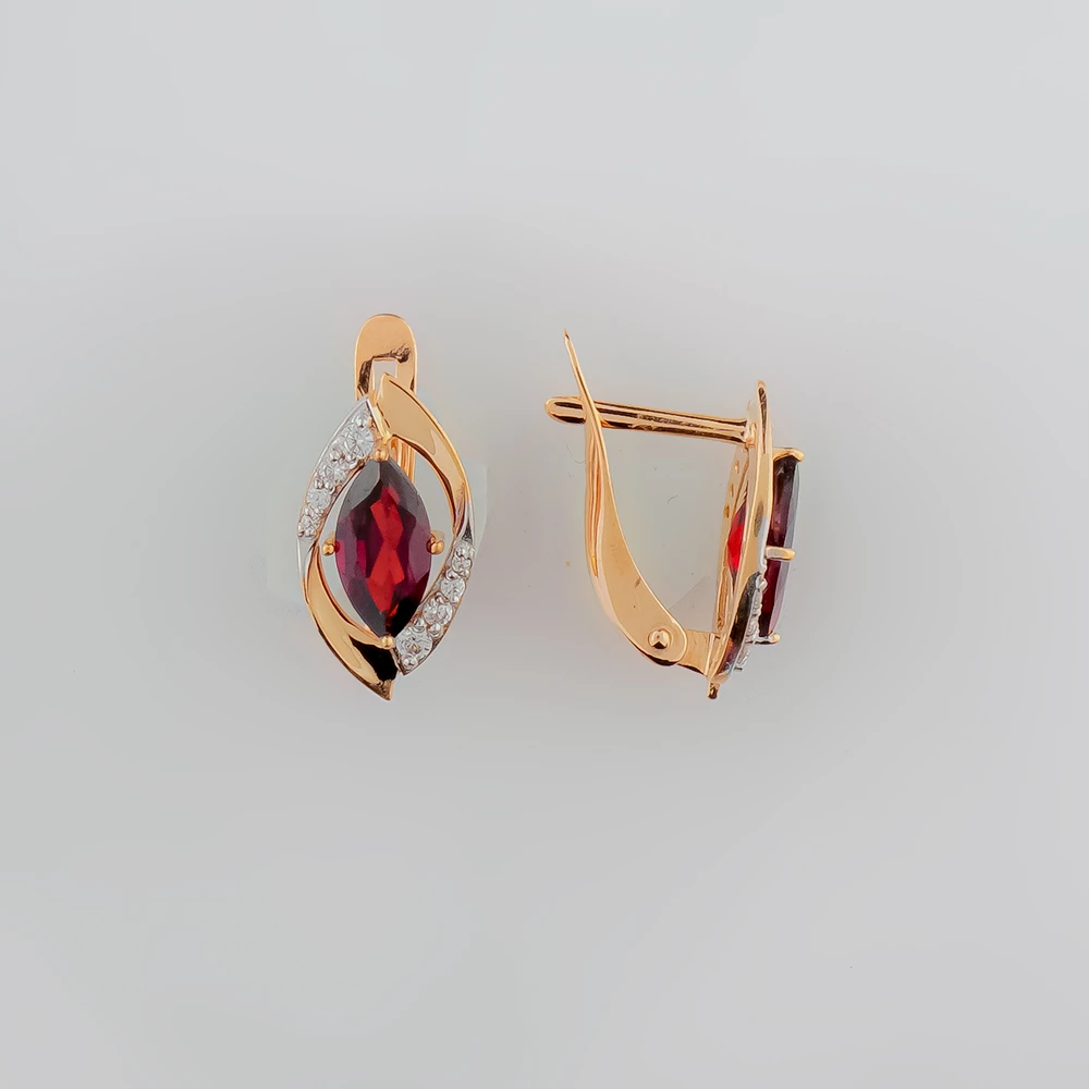 Серьги с гранатом из красного золота 585 пробы
