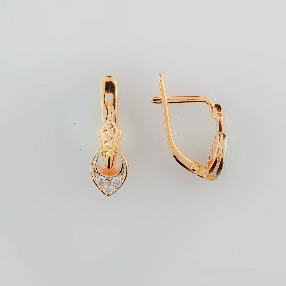 Серьги с фианитом из красного золота 585 пробы