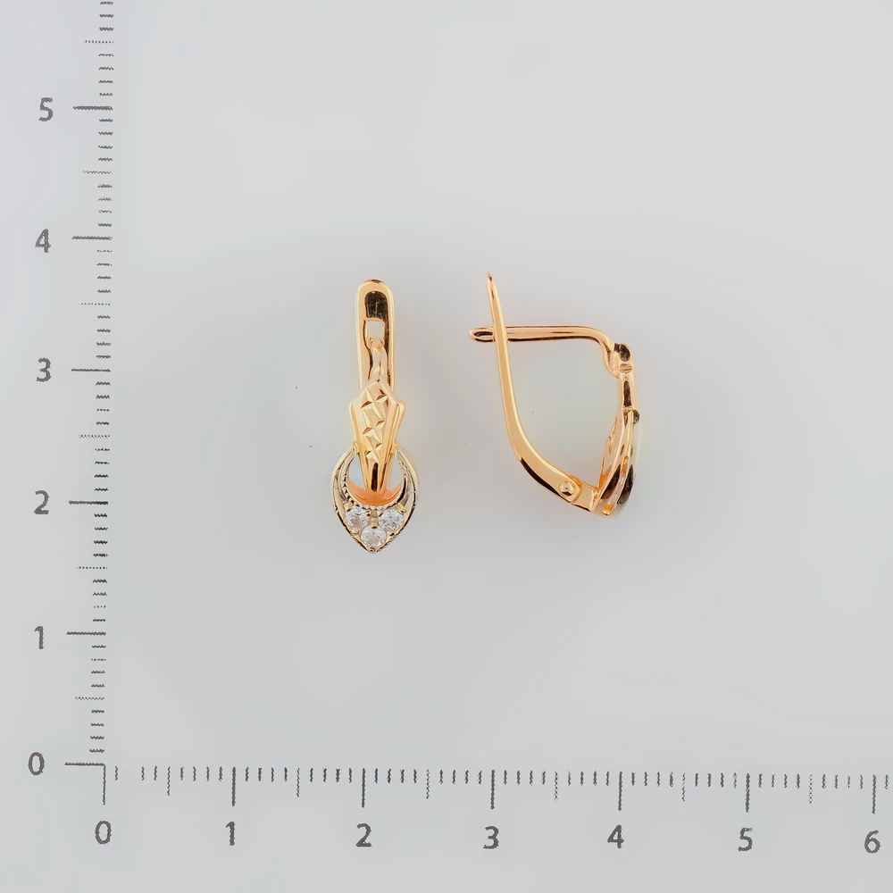 Серьги с фианитом из красного золота 585 пробы