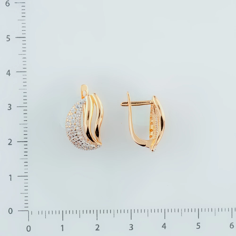 Серьги с фианитом из красного золота 585 пробы