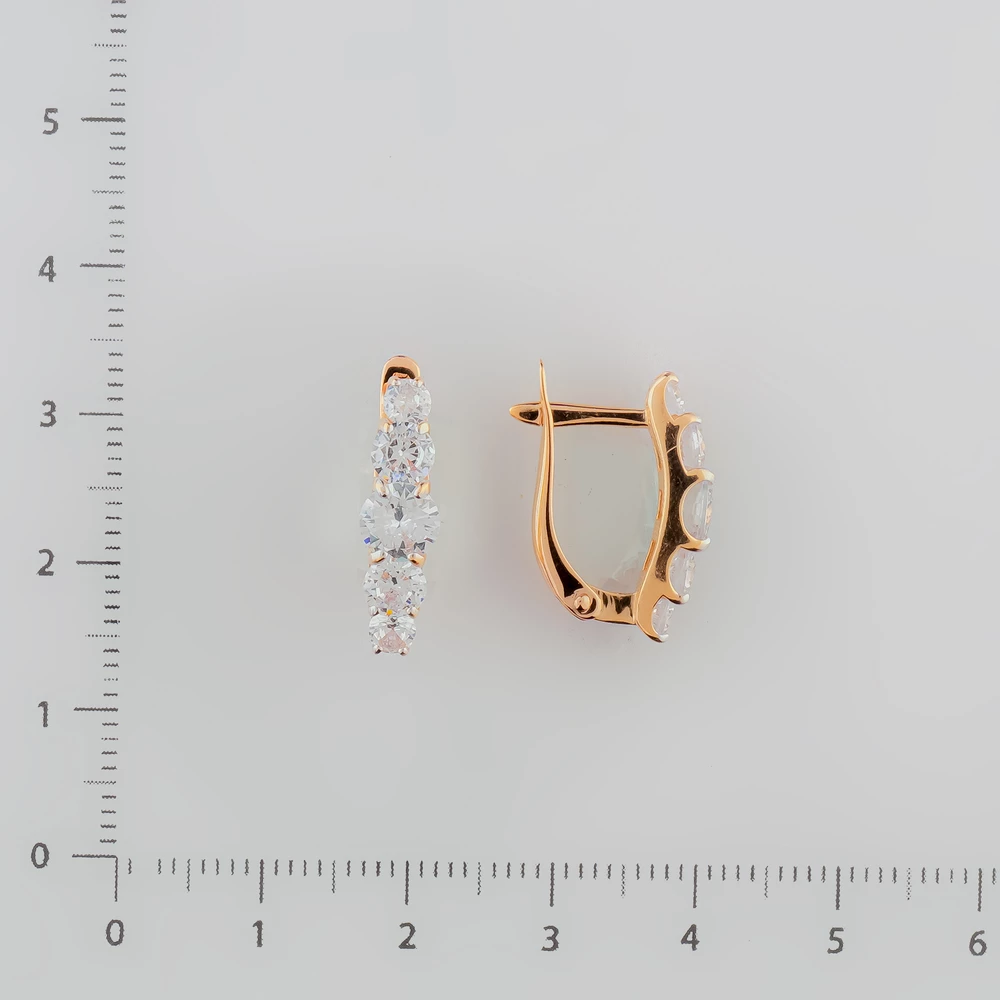 Серьги с фианитом из красного золота 585 пробы