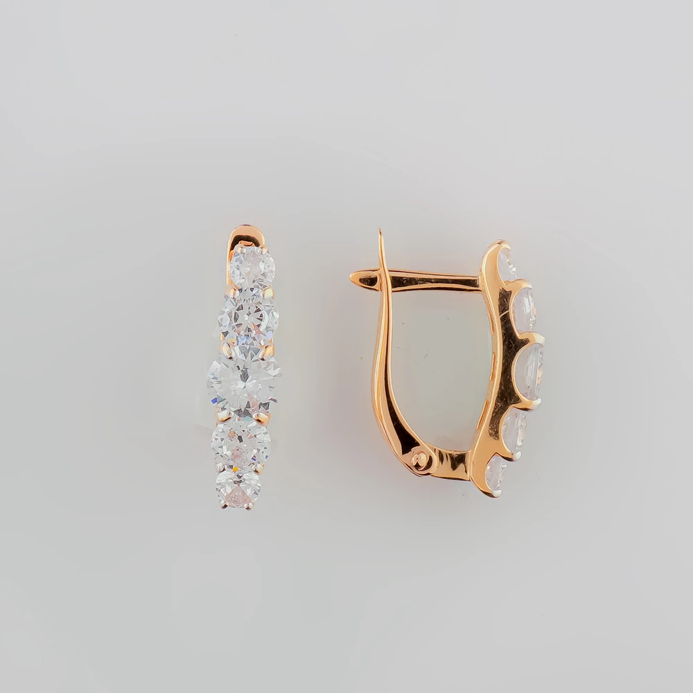 Серьги с фианитом из красного золота 585 пробы