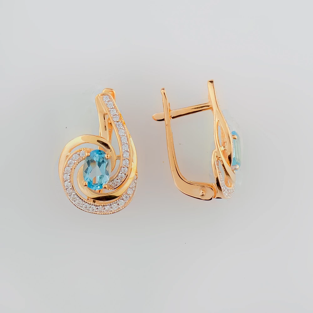 Серьги с топазом из красного золота 585 пробы