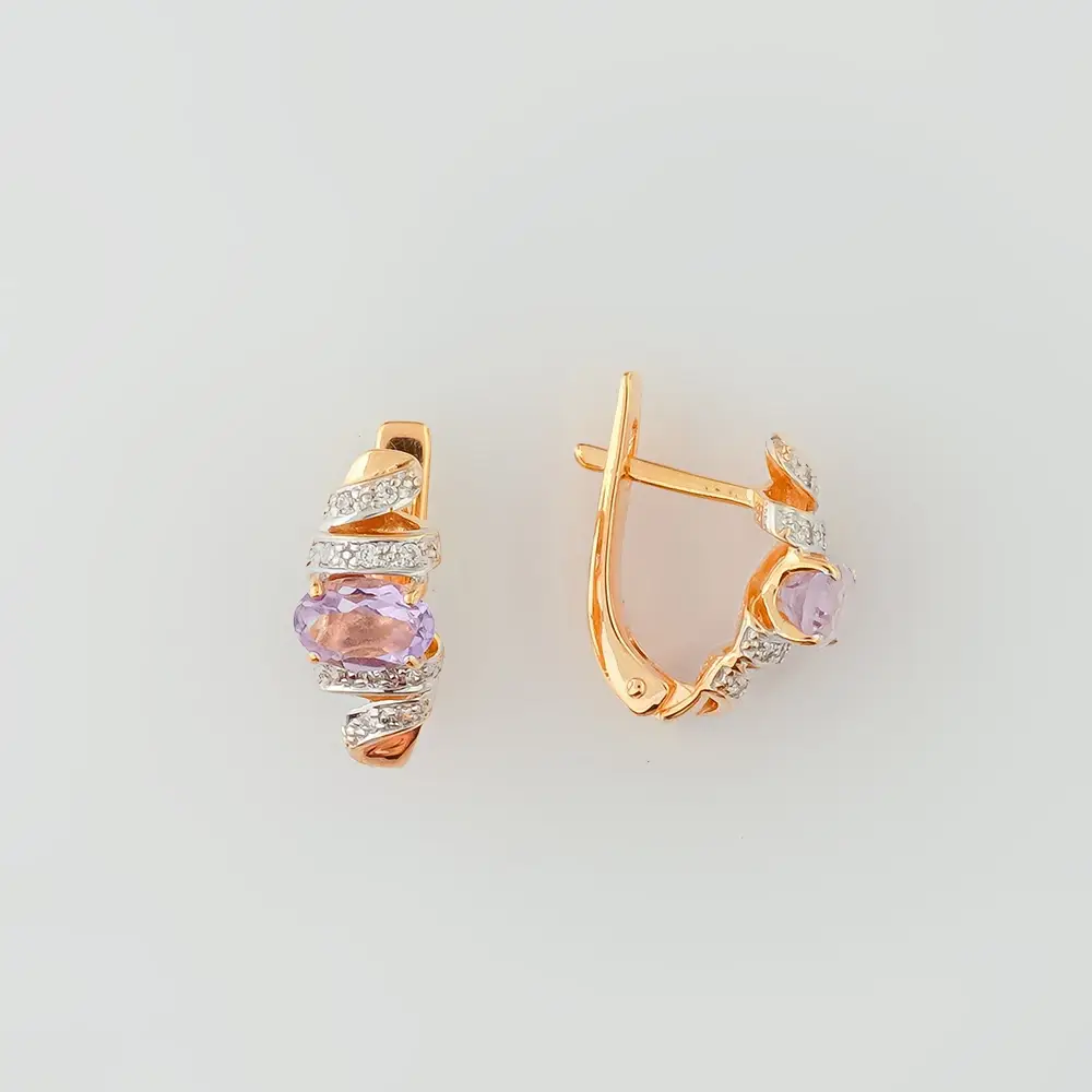 Серьги с аметистом из красного золота 585 пробы