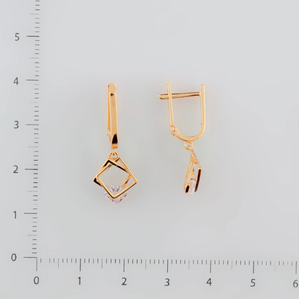 Серьги с фианитом из красного золота 585 пробы