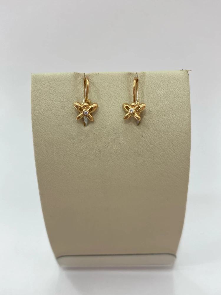 Серьги с фианитом из красного золота 585 пробы