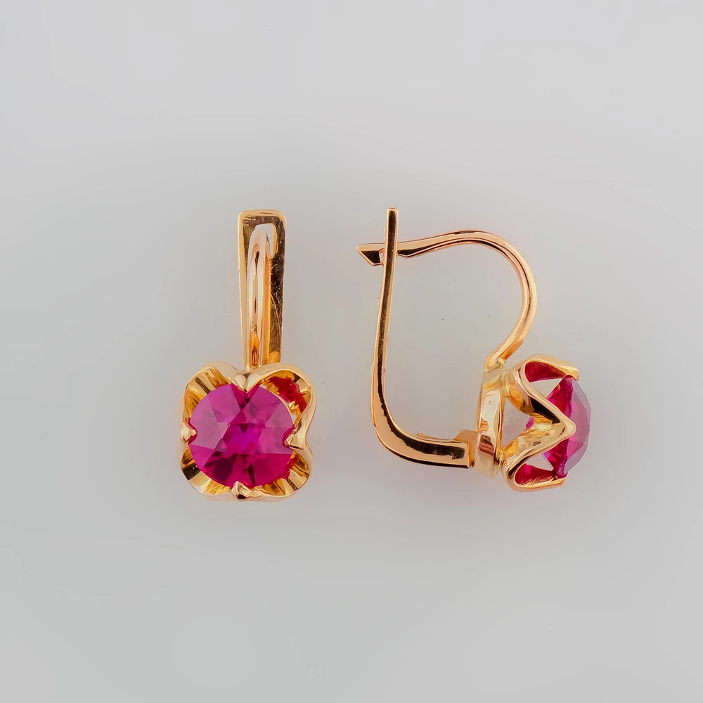 Серьги с фианитом из красного золота 583 пробы