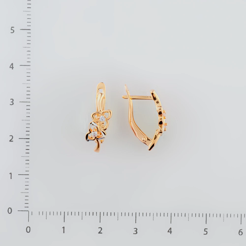 Серьги с фианитом из красного золота 585 пробы