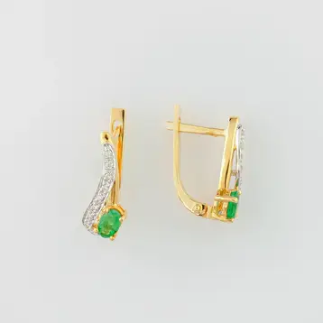 Серьги с изумрудом из желтого золота 585 пробы