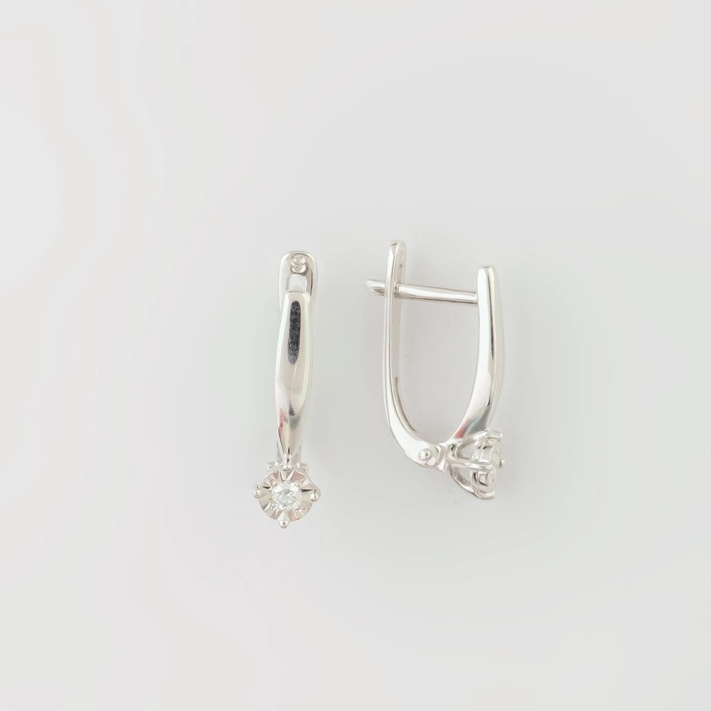 Серьги с бриллиантом из белого золота 585 пробы