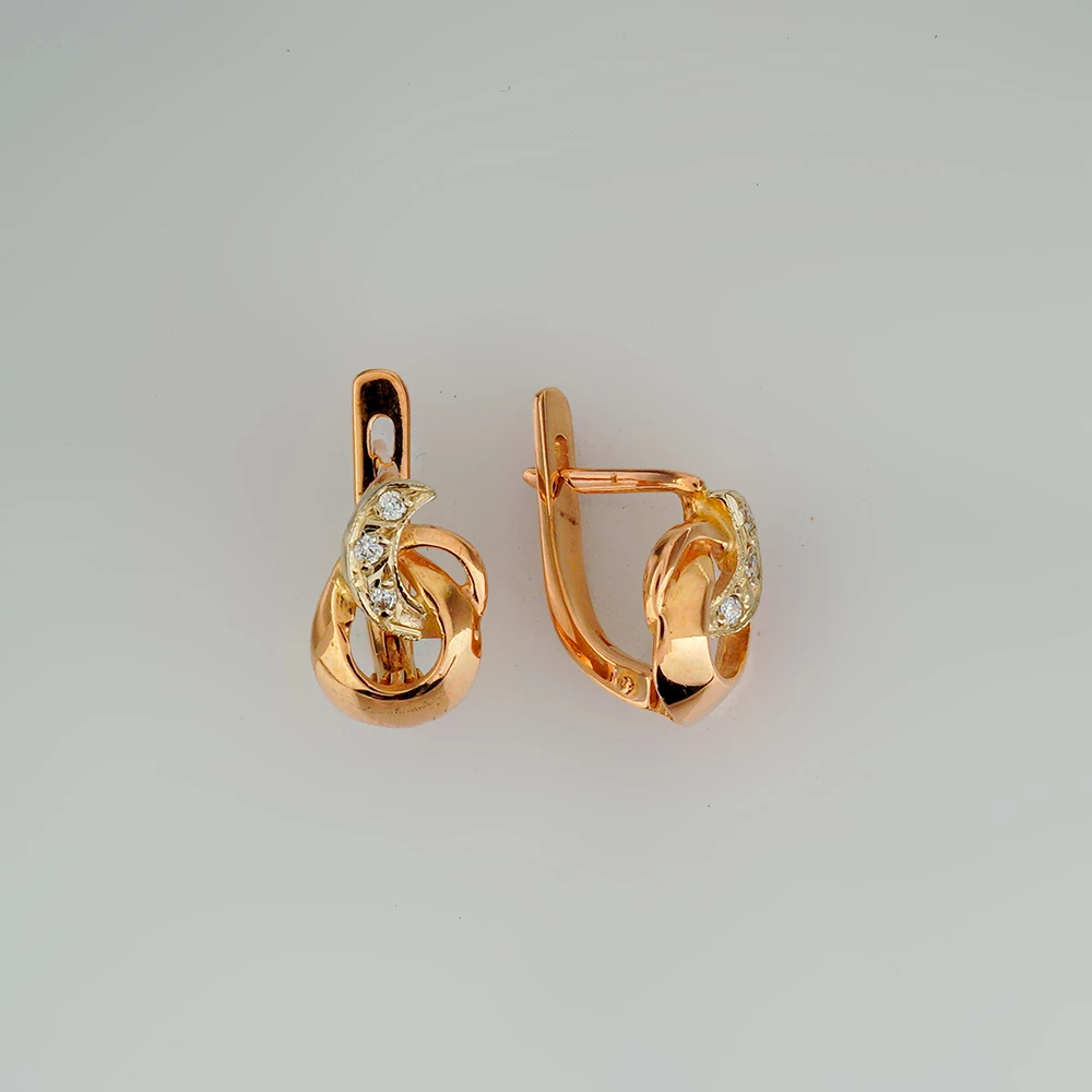 Серьги с фианитом из красного золота 585 пробы