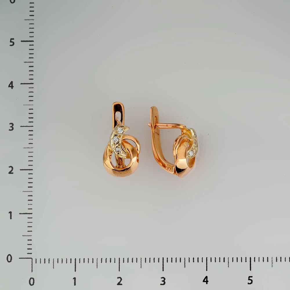 Серьги с фианитом из красного золота 585 пробы
