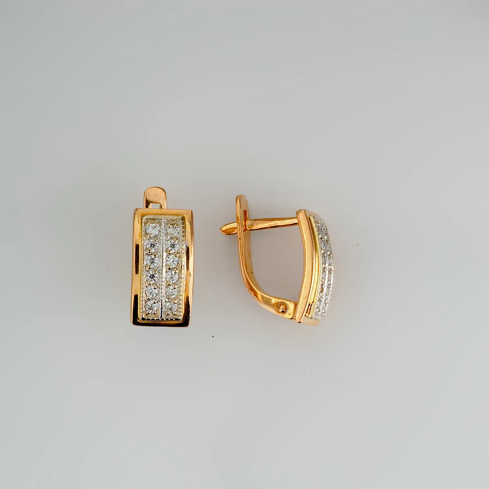 Серьги с фианитом из красного золота 585 пробы