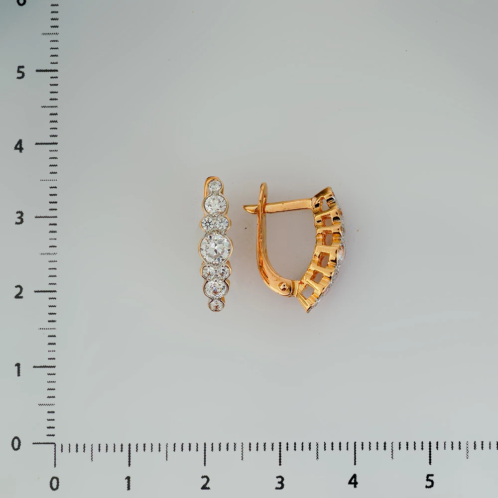 Серьги с фианитом из красного золота 585 пробы