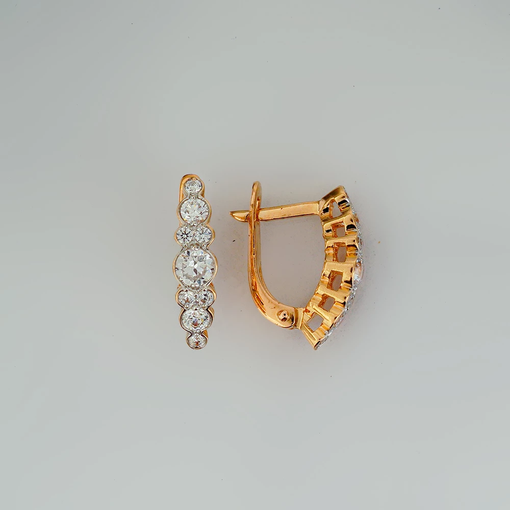 Серьги с фианитом из красного золота 585 пробы