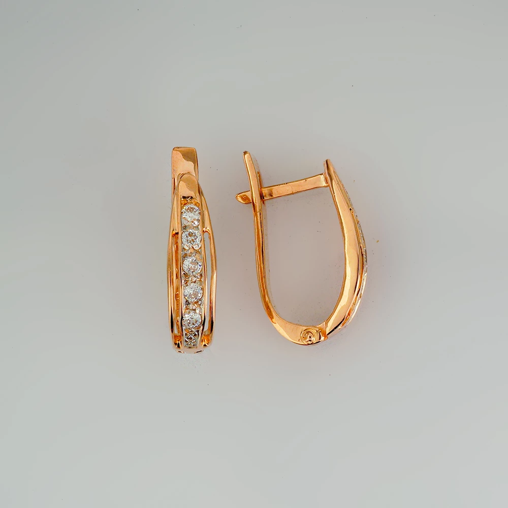 Серьги с фианитом из красного золота 585 пробы