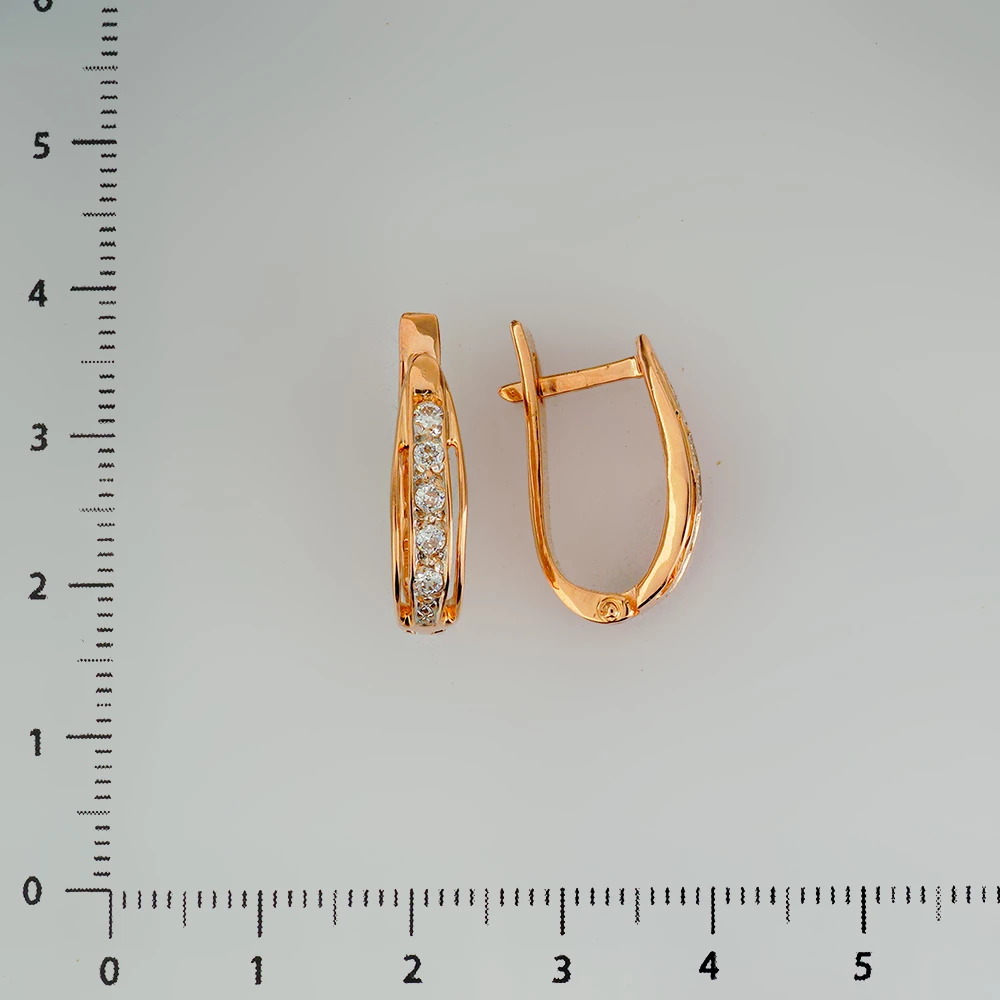 Серьги с фианитом из красного золота 585 пробы