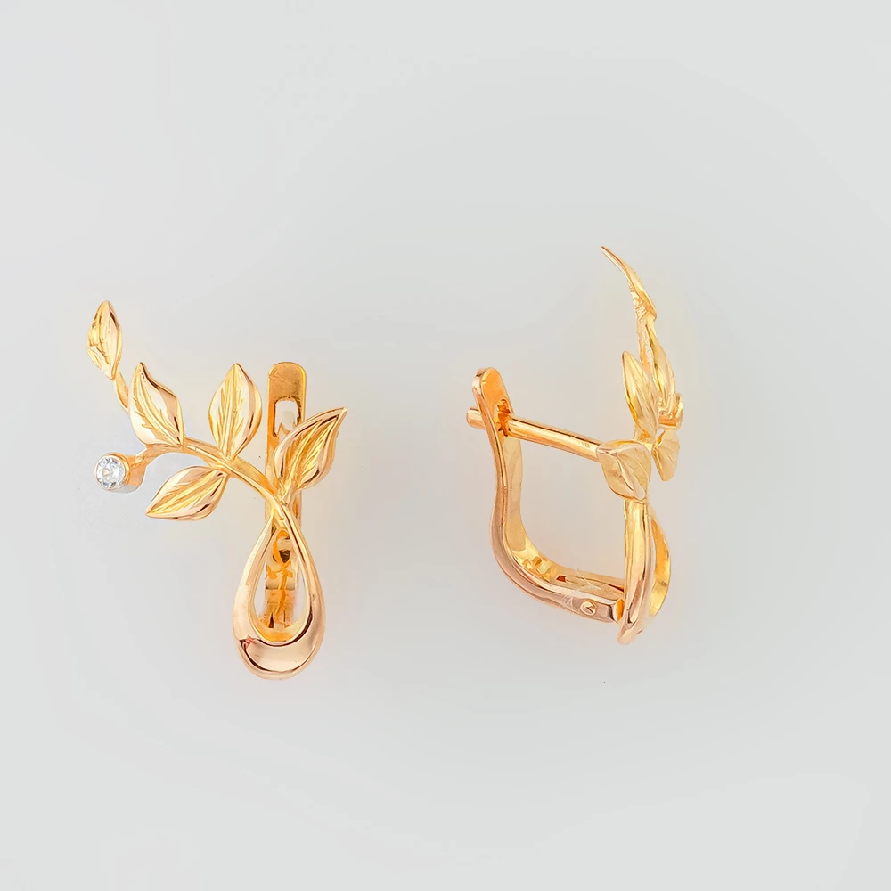 Серьги с фианитом из желтого золота 585 пробы