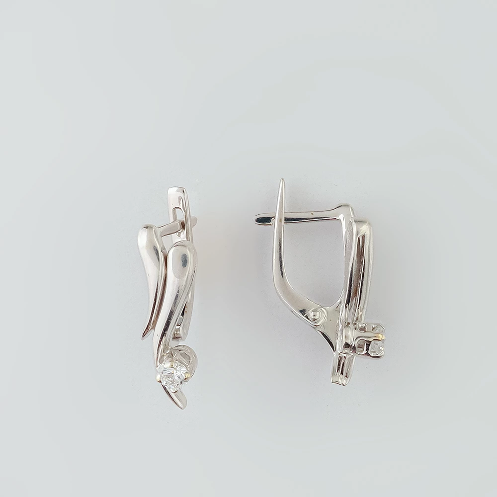 Серьги с фианитом из белого золота 585 пробы