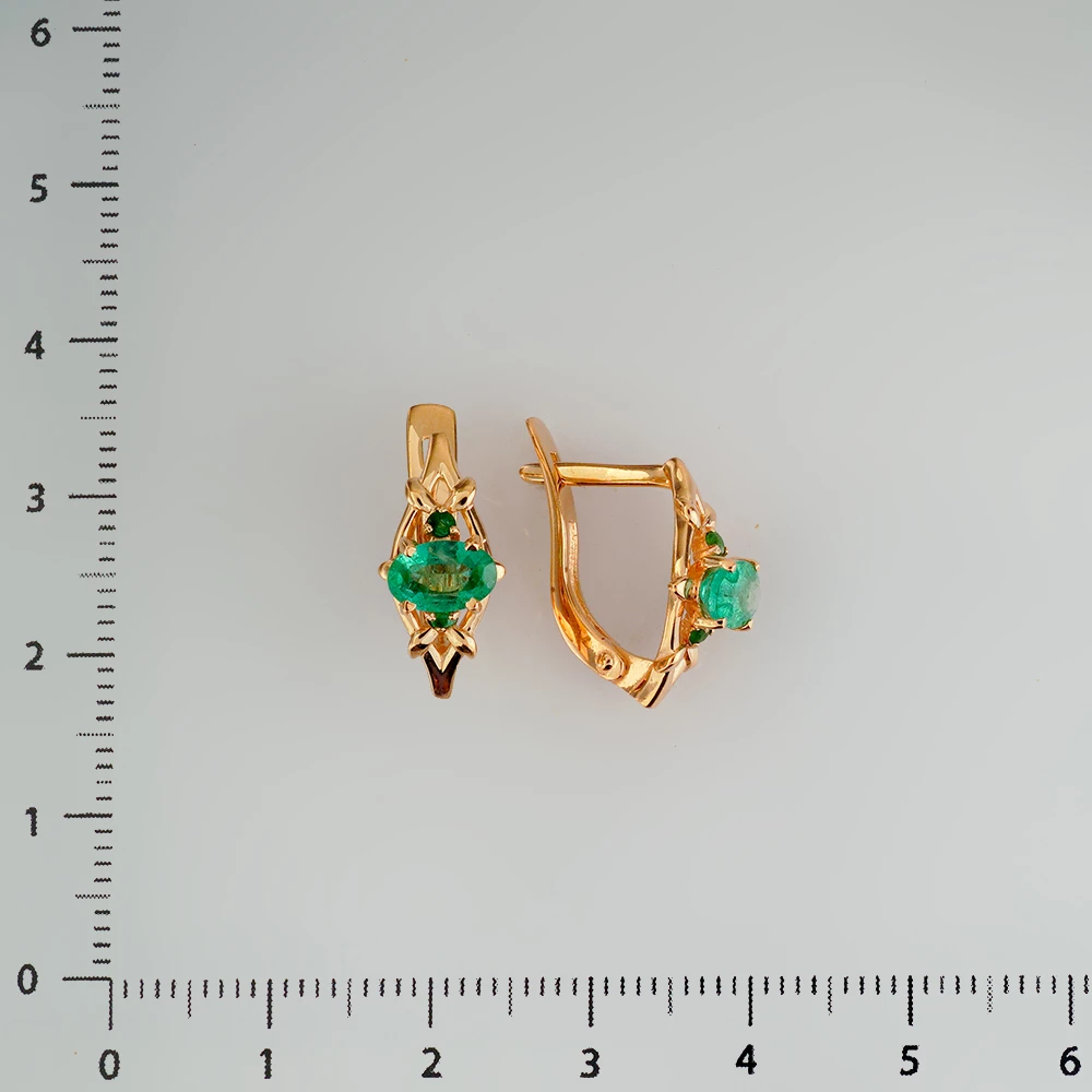 Серьги с изумрудом из красного золота 585 пробы