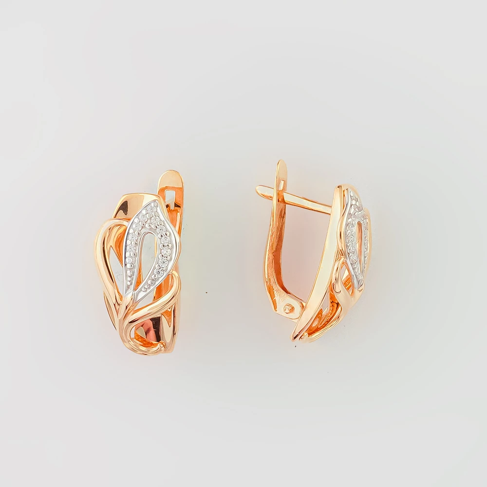 Серьги с фианитом из красного золота 585 пробы