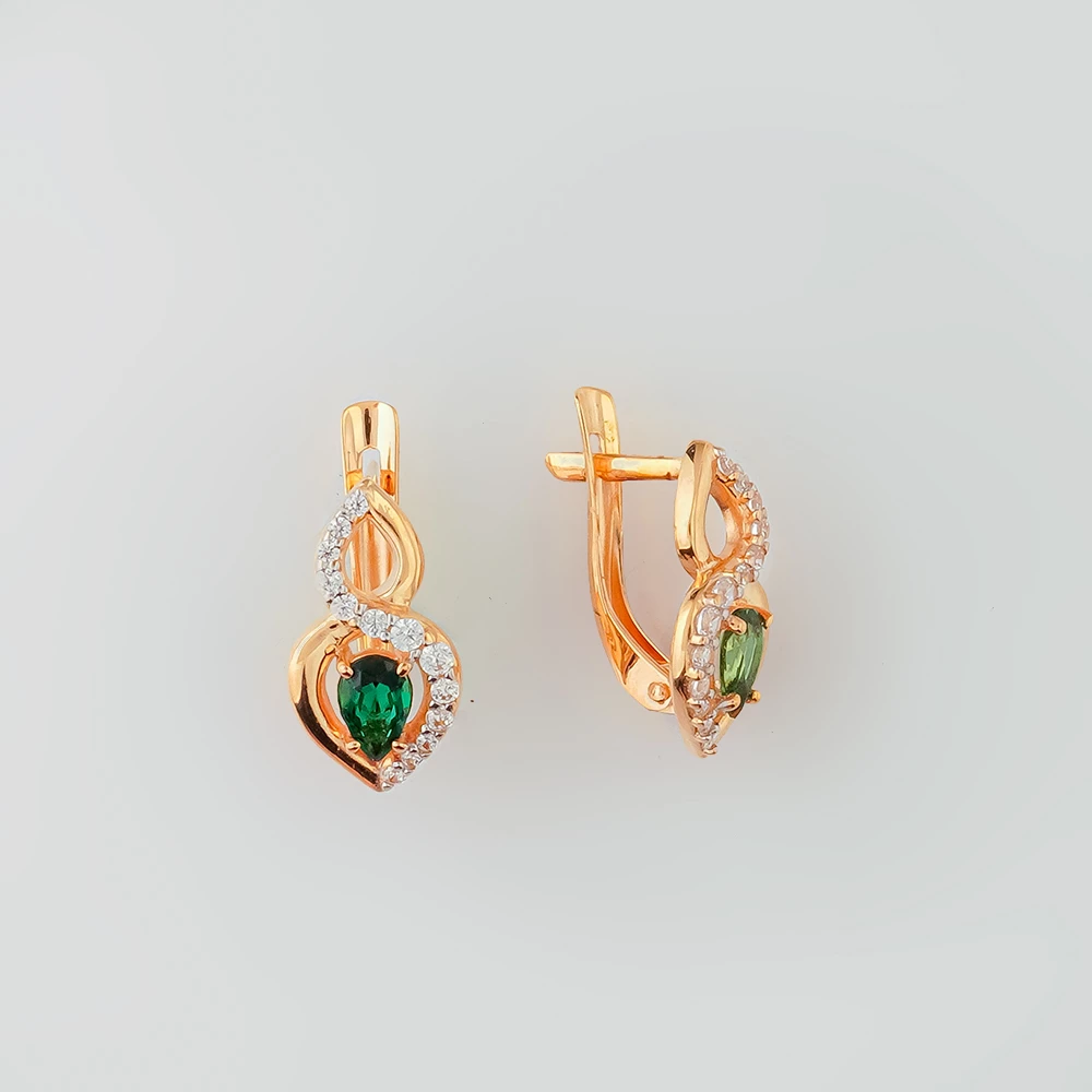 Серьги с кварцем из красного золота 585 пробы