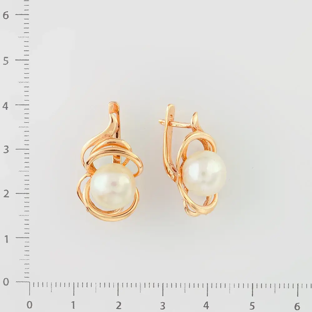 Серьги с культивированным жемчугом из красного золота 585 пробы