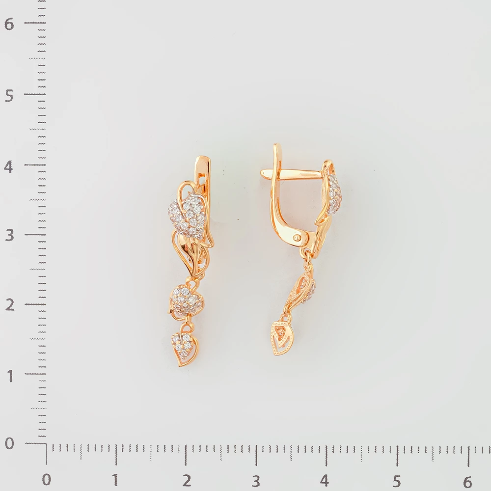 Серьги с фианитом из красного золота 585 пробы