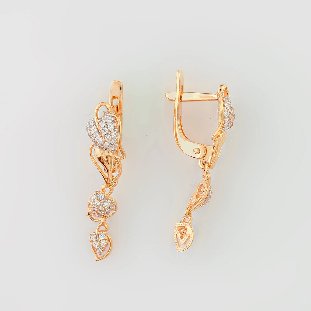 Серьги с фианитом из красного золота 585 пробы