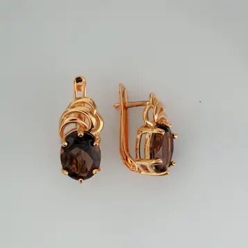 Серьги с раух-топазом из красного золота 585 пробы