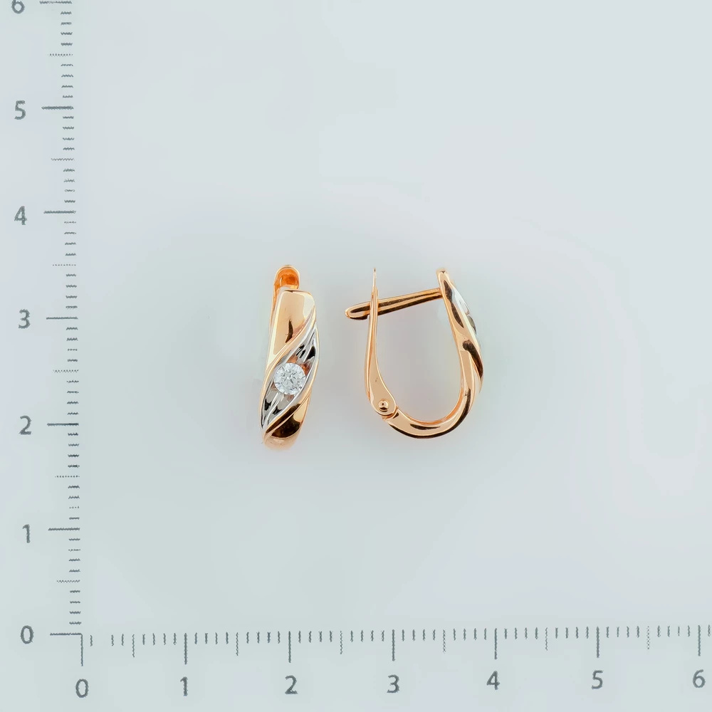 Серьги с фианитом из красного золота 585 пробы