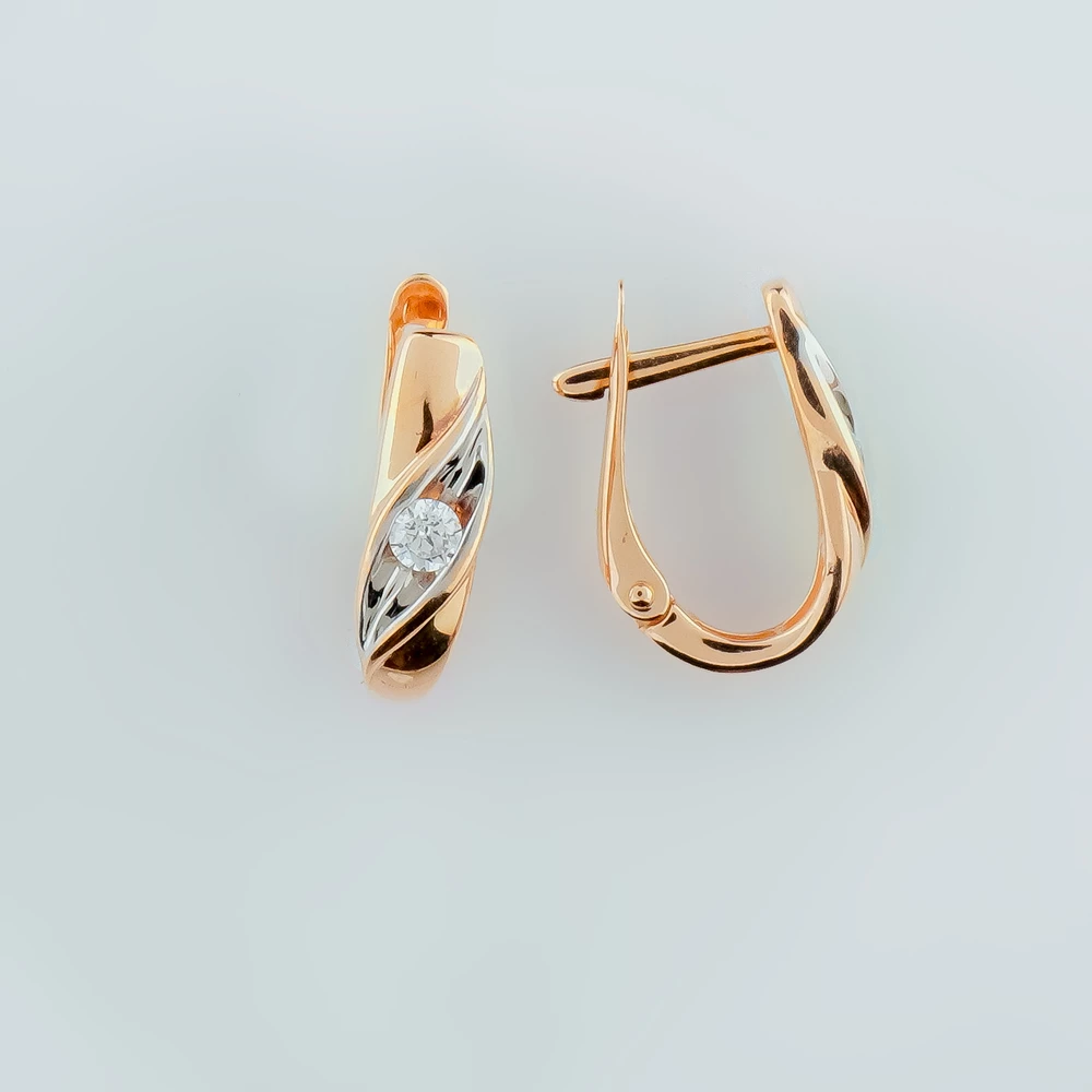 Серьги с фианитом из красного золота 585 пробы
