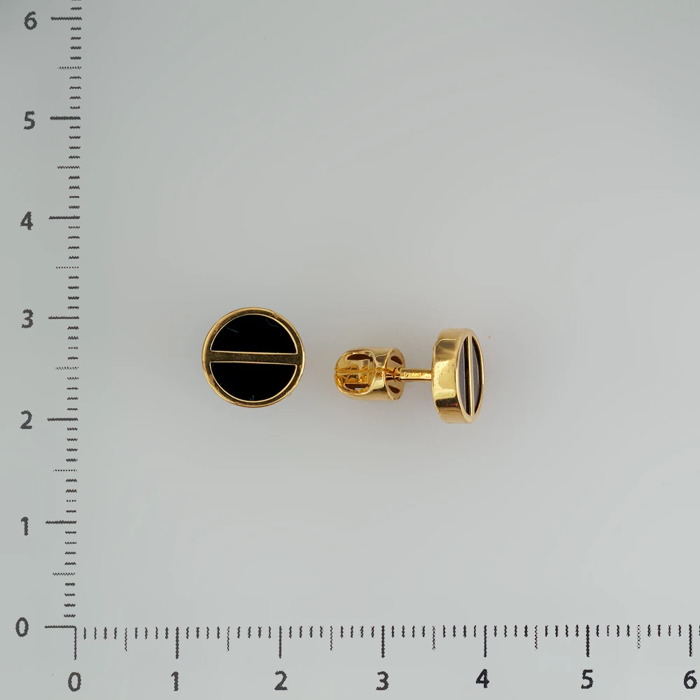 Серьги с ониксом из желтого золота 585 пробы