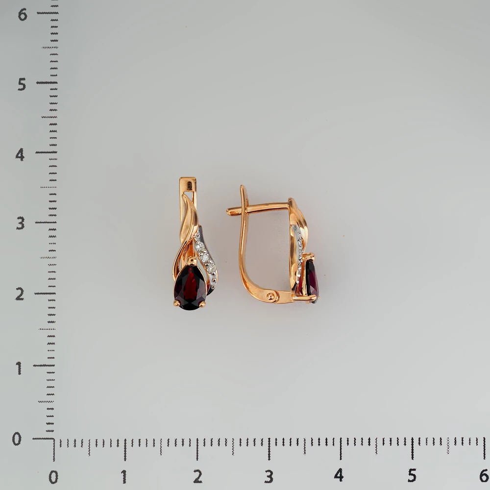 Серьги с гранатом из красного золота 585 пробы