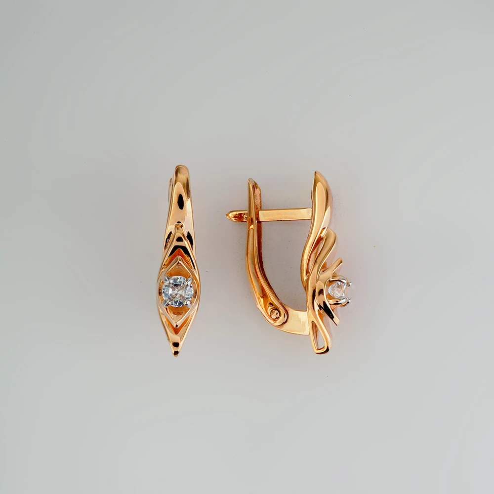 Серьги с фианитом из красного золота 375 пробы