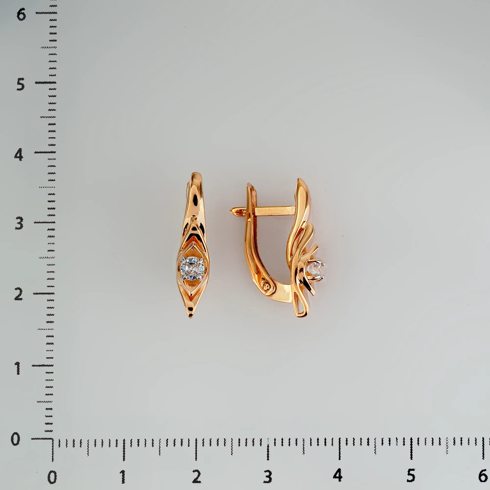 Серьги с фианитом из красного золота 375 пробы