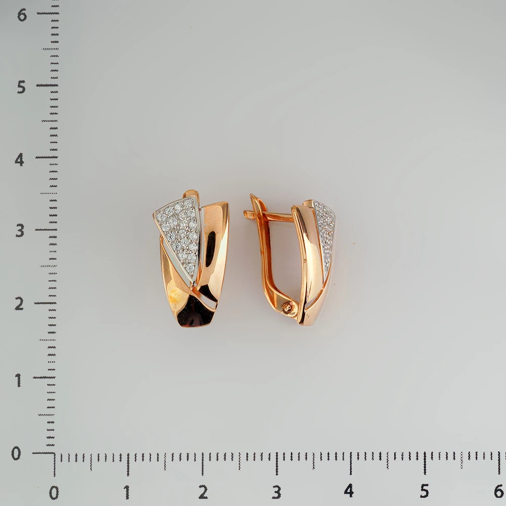 Серьги с фианитом из красного золота 585 пробы