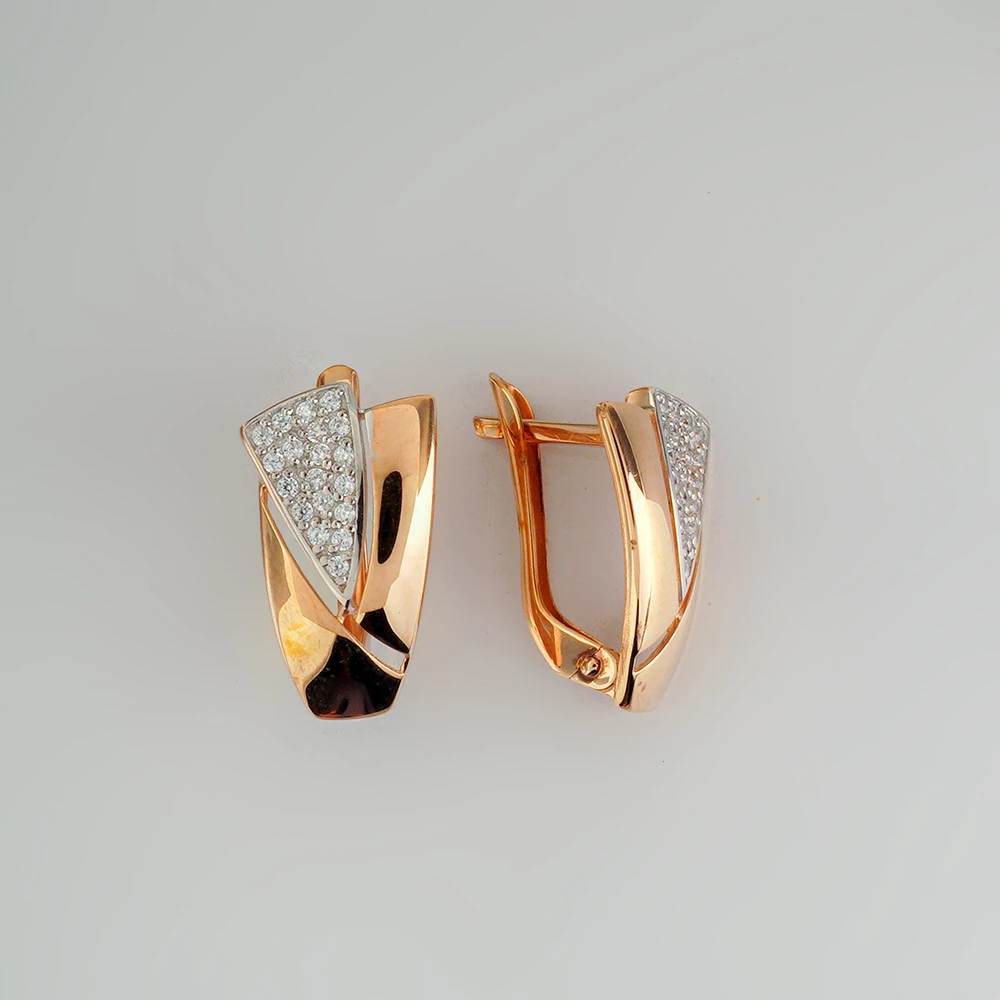 Серьги с фианитом из красного золота 585 пробы