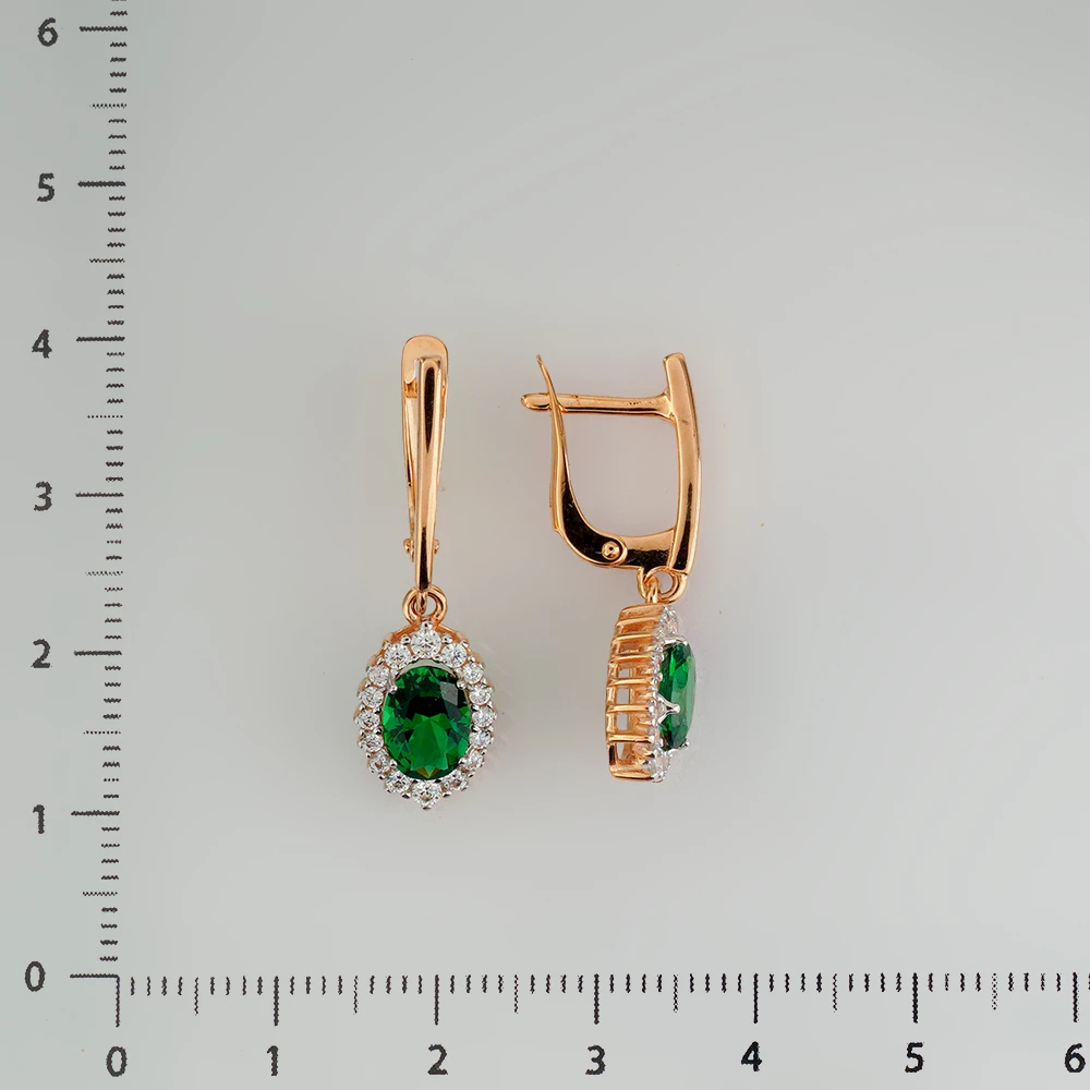Серьги с изумрудом синтетическим из красного золота 585 пробы
