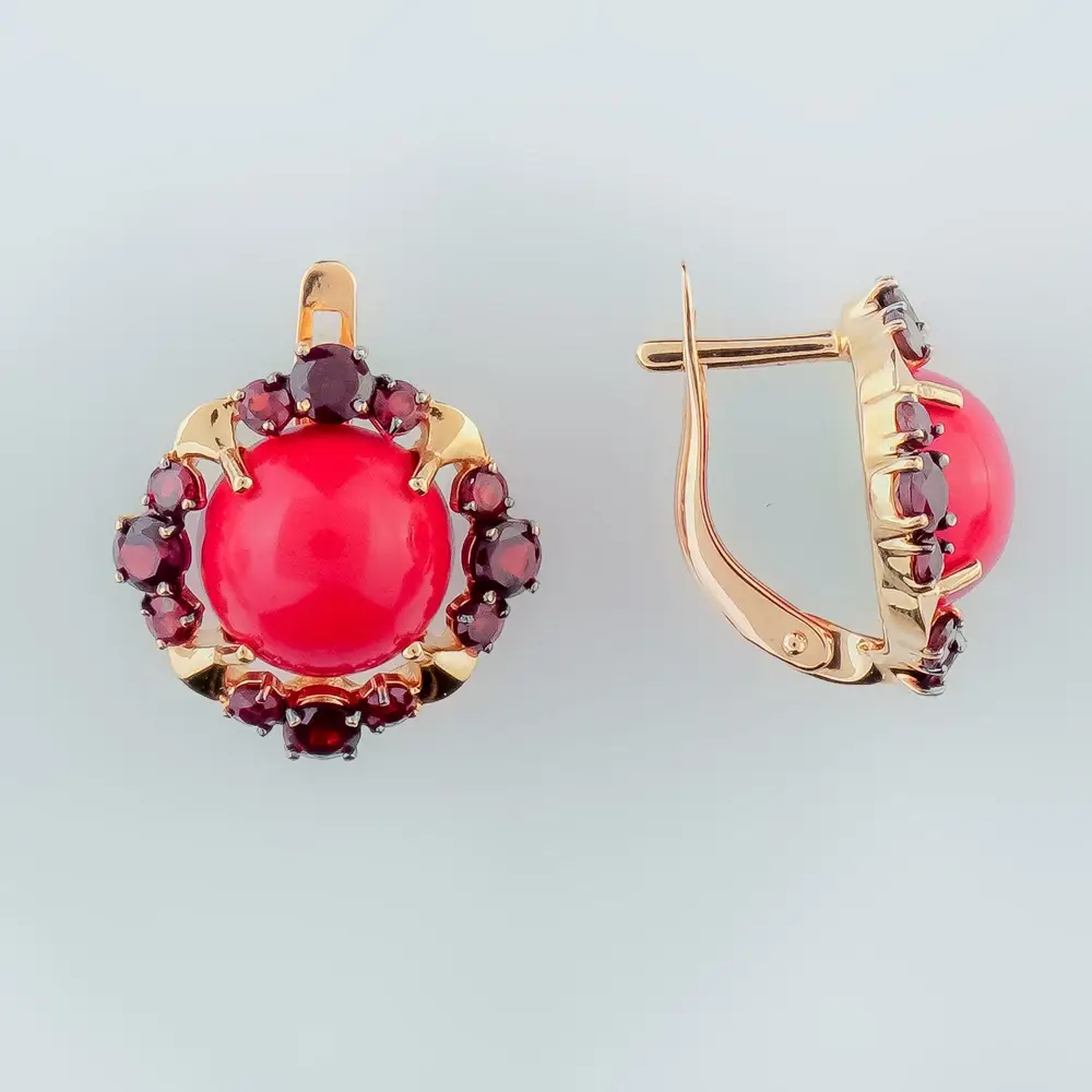Серьги с кораллом из красного золота 585 пробы 1