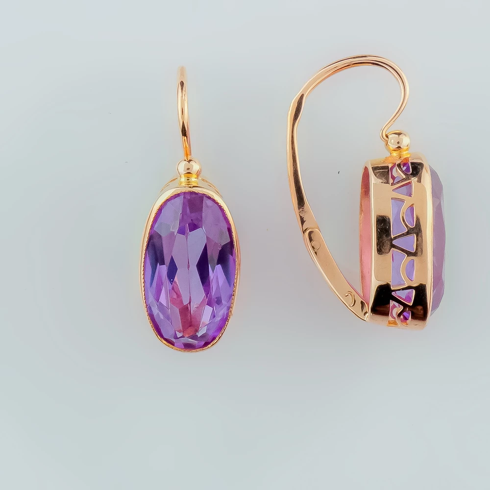 Серьги с фианитом из красного золота 583 пробы