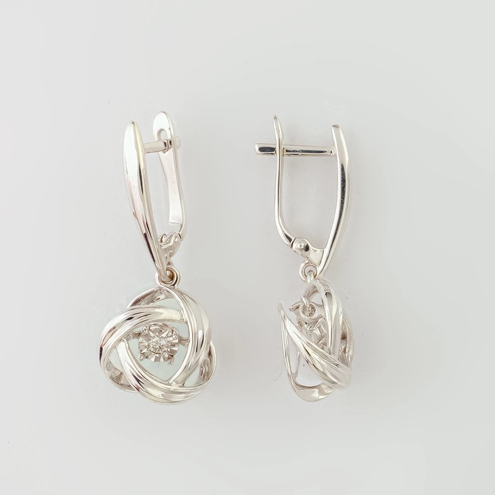 Серьги с бриллиантом из белого золота 585 пробы