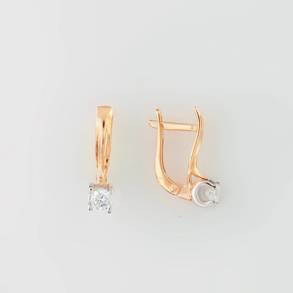 Серьги с фианитом из красного золота 585 пробы