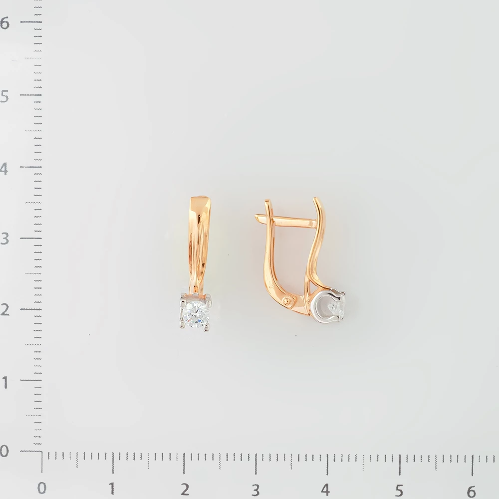 Серьги с фианитом из красного золота 585 пробы